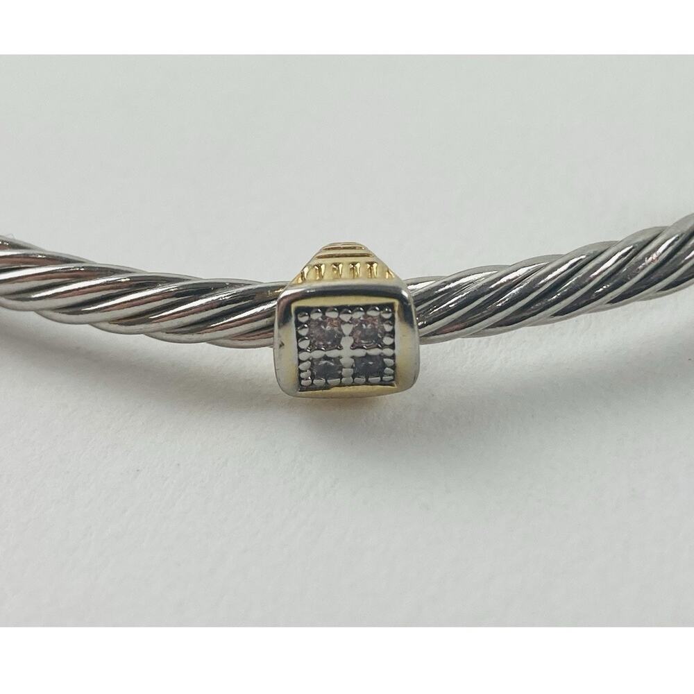 Rhinestone Gold Silver Stations Twisted Cable Cuff Bracelet Magnetic Closure Dai - Picture 4 of 12